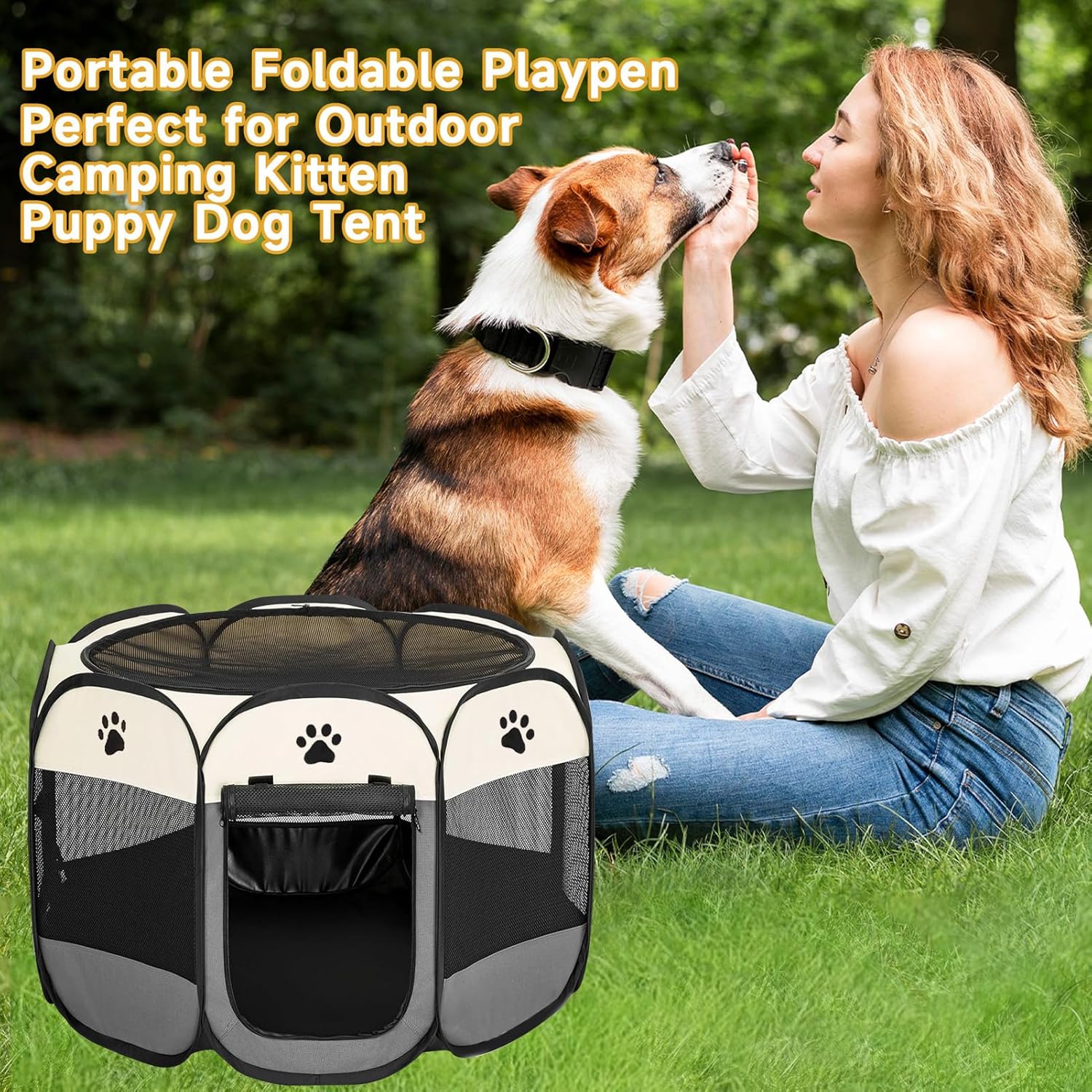 Dog Cat Playpen, Puppy Pet Playpen Indoor for Small Dogs Tent Crates Cage Outdoor, Portable Pop Up Dog Kennel Playpen Cat Tent for Dogs/Cats/Rabbits, Removable Zipper Top, Grey - Image 5