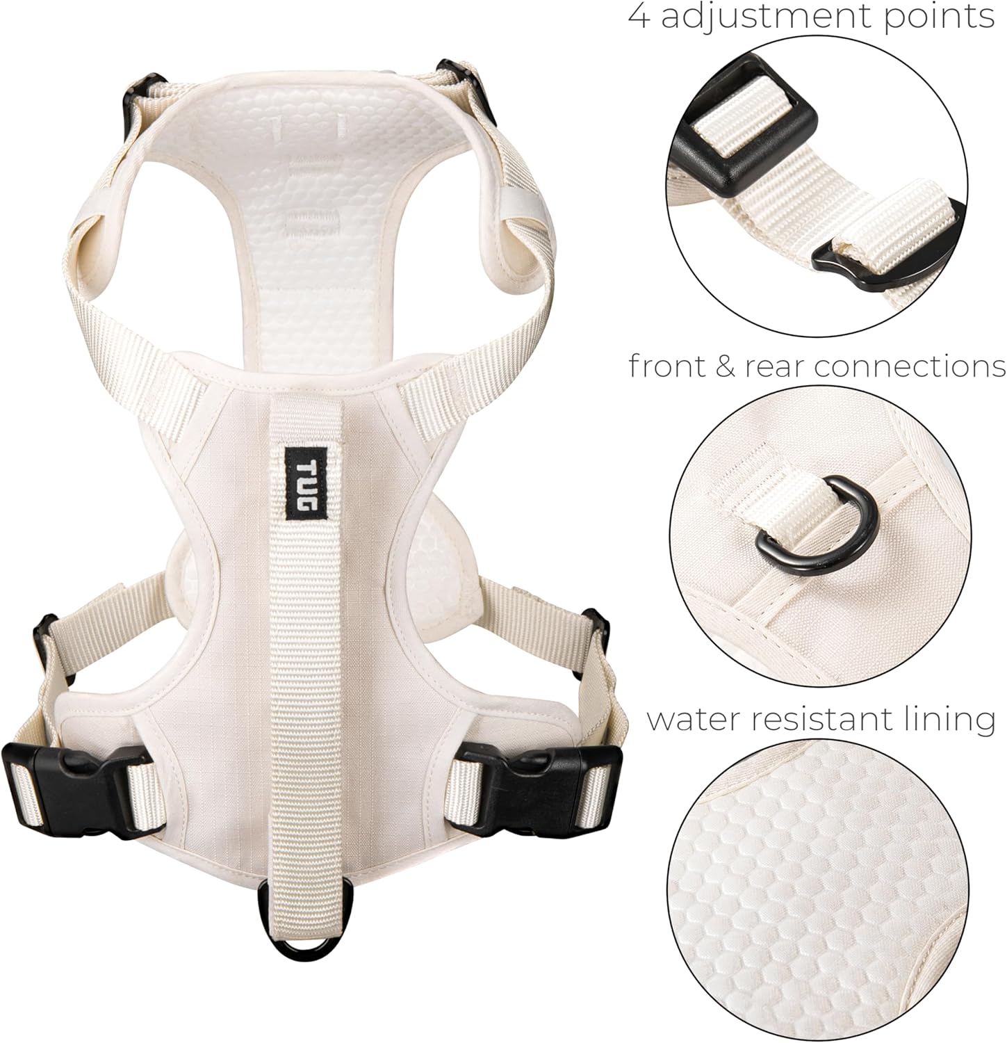 TUG Grab Dog Harness | Integrated Traffic Leash Magnetically Attached for Quick Control (Large/Cream) - Image 4