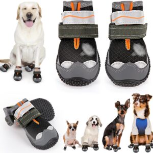 Dog Shoes for Large Small Medium Dogs, Breathable Dog Boots for Summer Hot Pavement, Anti-Slip Dog Booties Paw Protector with Reflective Strips for Outdoor Walking Hiking, Hardwood Floors Size 3
