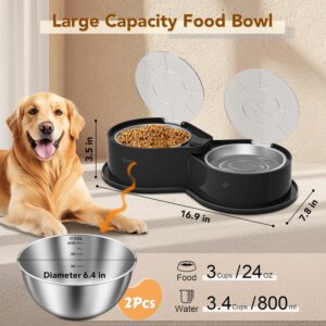 Stainless Steel Dog Bowl Set with Lids, 304 Metal Dual Food & Wat...