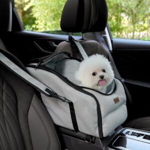 Dog Car Seat, Center Console Car Seat for Small Pets, Portable Booster Seat, Puppy Carrier Travel Backpack Includes Safety Tether for Pets Up to 15 lbs(Light Grey)