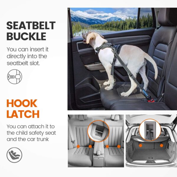 IOKHEIRA Dog Seatbelt, Updated Adjustable Harness Reflective Bungee Dog Car Seat Belt with Aviation Aluminum Alloy Rotatable Carabiner, Hook & Buckle - Image 6