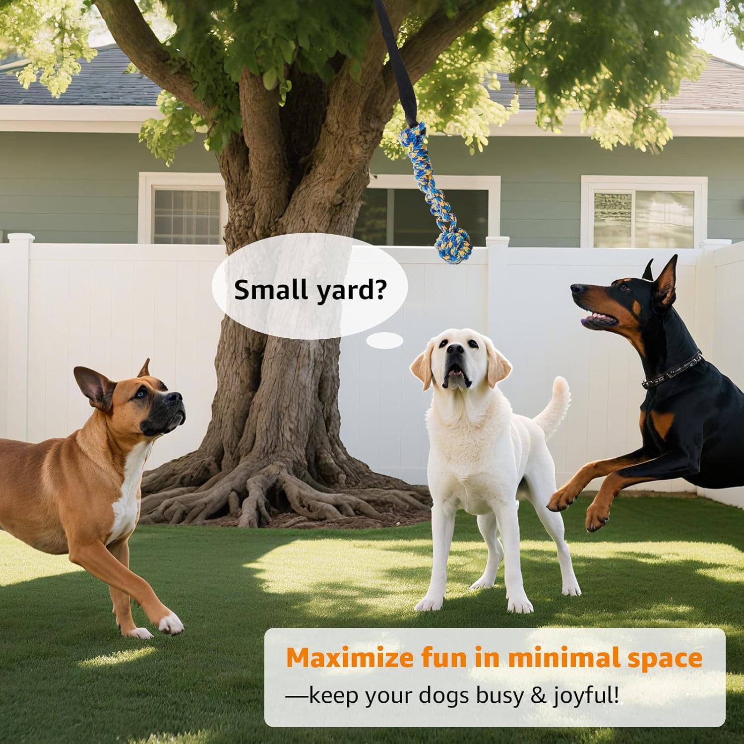 LOOBANI Outdoor Bungee Tug Toy, Dog Toy Hanging from Tree for Small to Large Dogs, Interactive Exercise Play Cord & Tether with Chew Rope Toy (Tree Stump Tug of War-Black) - Image 8