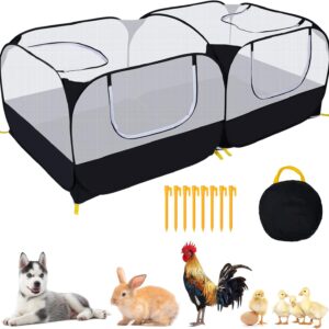 Small Animals Playpen,Pet Cage Tent Large Chicken Run Coop with Detachable Bottom Breathable Transparent Mesh Walls, Foldable Pet Enclosure for Puppy Kitten Rabbits Indoor Outdoor playpen