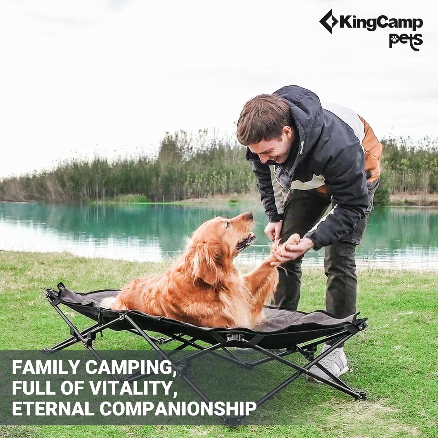 KingCamp Elevated Dog Bed - Portable, Folding Dog Cot for Outdoor Travel with Washable Mesh, Supports Small to Large Pets Up to 110lbs, Includes Carry Bag - Black - Image 6