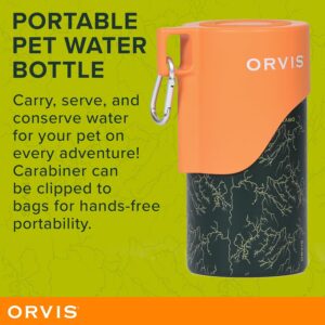 Orvis Dog Travel Water Bottle, 25oz Capacity | Portable Pet Waterer with Built-in Bowl | Stainless Steel, High Visibility Orange Lid