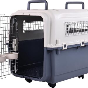 OLIXIS Airline Approved Dog Carrier-Heavy Duty Plastic Dog Travel Create with Wire Door, 4-Side Ventilation&Stay-Dry Moat|3 Sizes (Medium, Large, X-Large) for Travel&Home Use (IATA Compliant), Medium