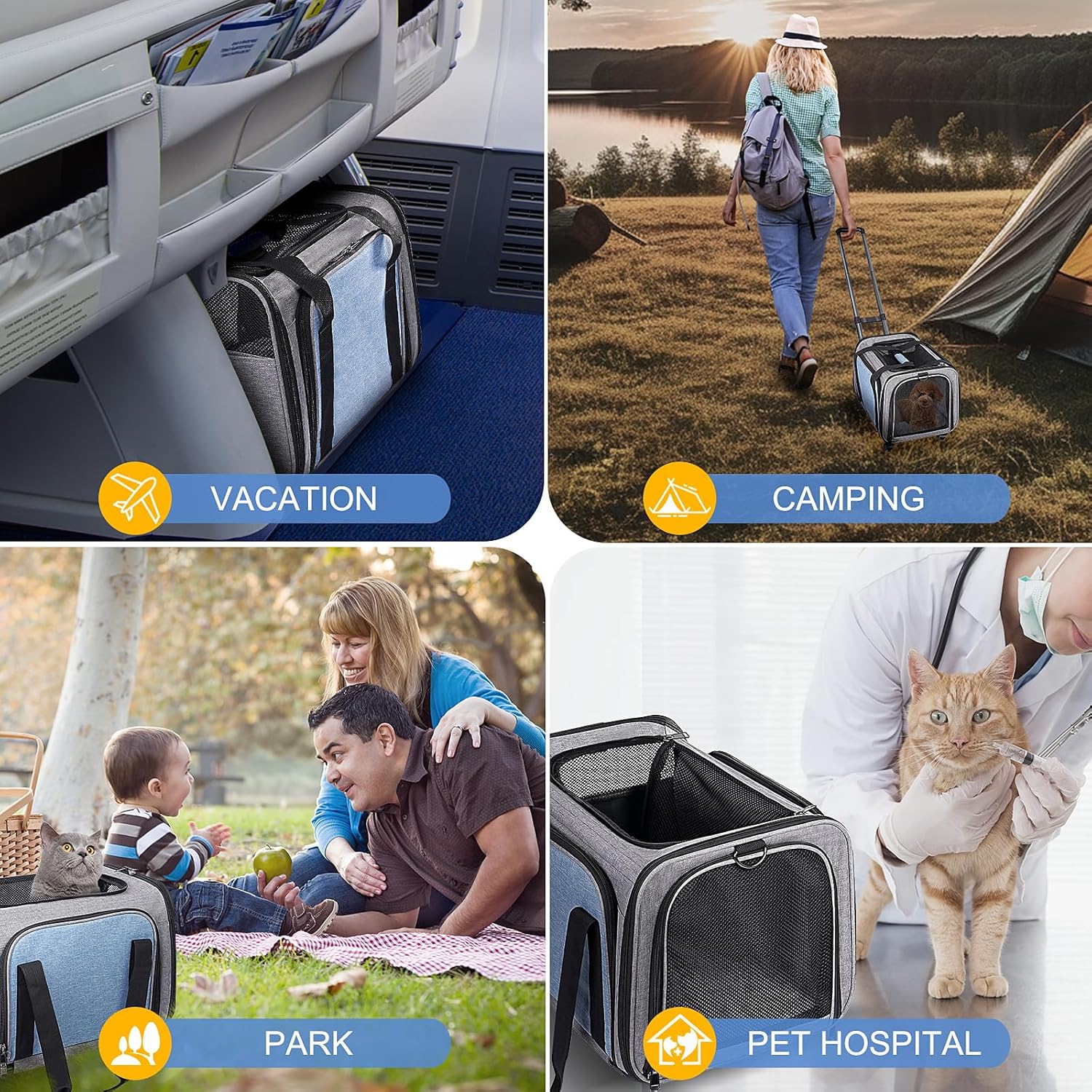 Pet Carrier with Wheels for Cat and Small Dogs: Expandable Airline Approved Rolling Cat Carrier - Cat Carrier Soft for Pets Under 25lbs Travel Plane Trip - Image 6