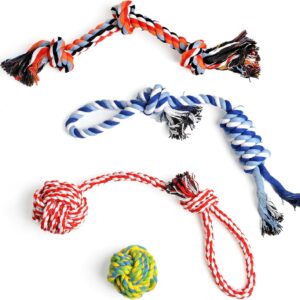 Dog Rope Toy 4 Pack - Puppy Teething Toys for Small Medium Breed - Indestructible Dog Chew Toys for Aggressive Chewers - Cotton Tug of War Dog Toys for Boredom, Teeth Clean