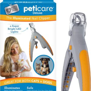 Allstar Innovations PetiCare LED Light Pet Nail Clipper- Great for Trimming Cats & Dogs Nails & Claws, 5X Magnification That Doubles as a Nail Trapper, Quick-Clip, Steel Blades