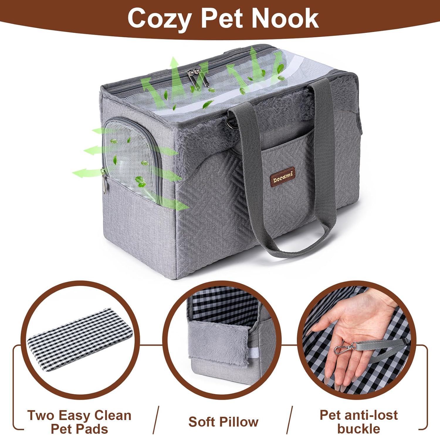 Cat Carrier Bag for Pets Up to 15 Lbs, Fully Open Mesh Roof, Side Vent & 3 Storage Pockets, Cat Dog Crate Travel Bag, Portable & Comfort Soft-Sided Dog Travel Bag, Grey - Image 4