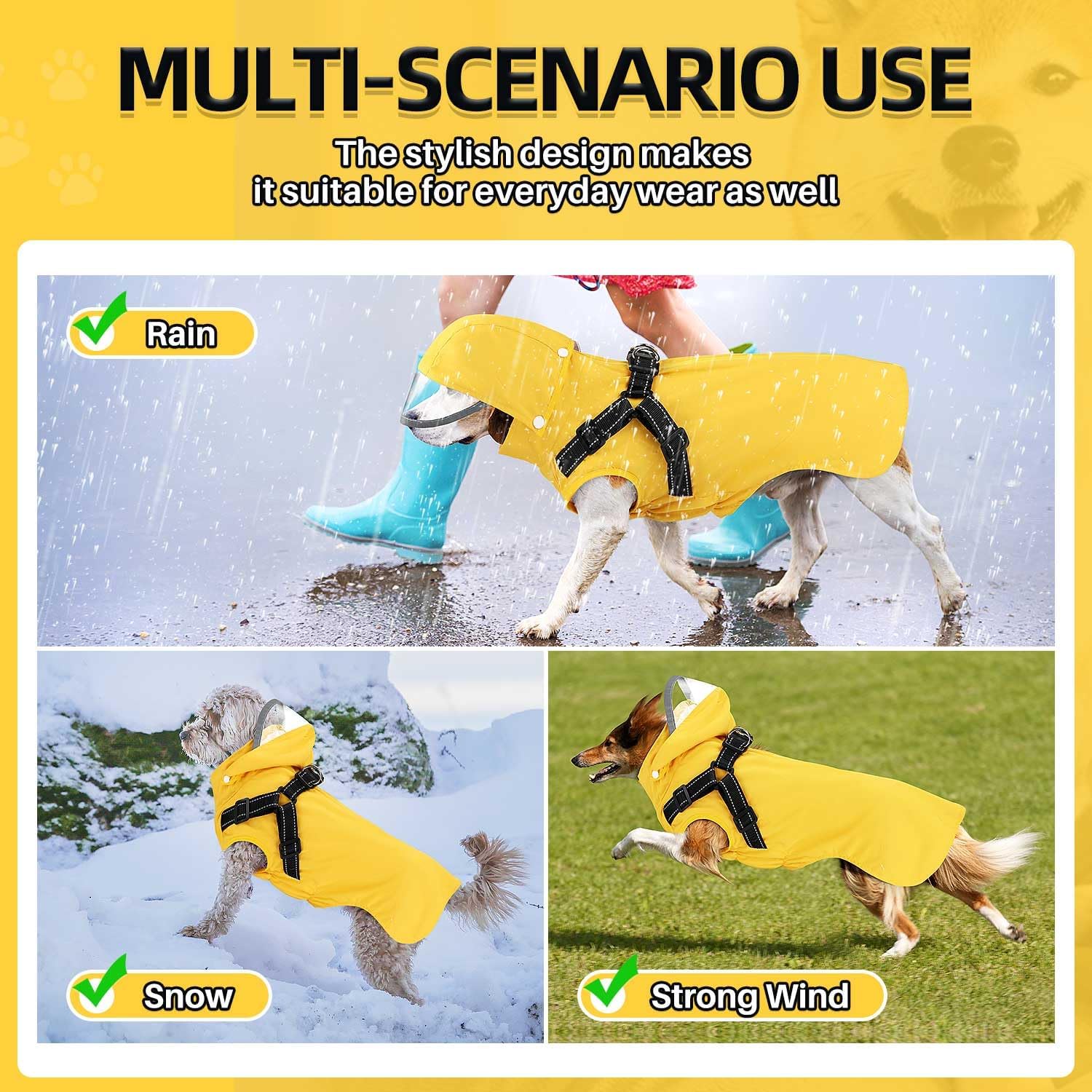 Lukovee Dog Raincoat - Waterproof Rain Jacket with Harness & Removable Hood, Reflective Double Layer Dog Rain Coat Poncho for Small Medium Large Dogs Puppy (S, Yellow) - Image 7