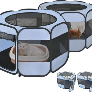 2-in-1 Cat Playpens, Detachable into 2 Separate Playpens with Additional 2 Doors, Portable Dog Playpen Cat Tent Enclosure for Kitten and Puppy Indoor Outdoor Use(M)