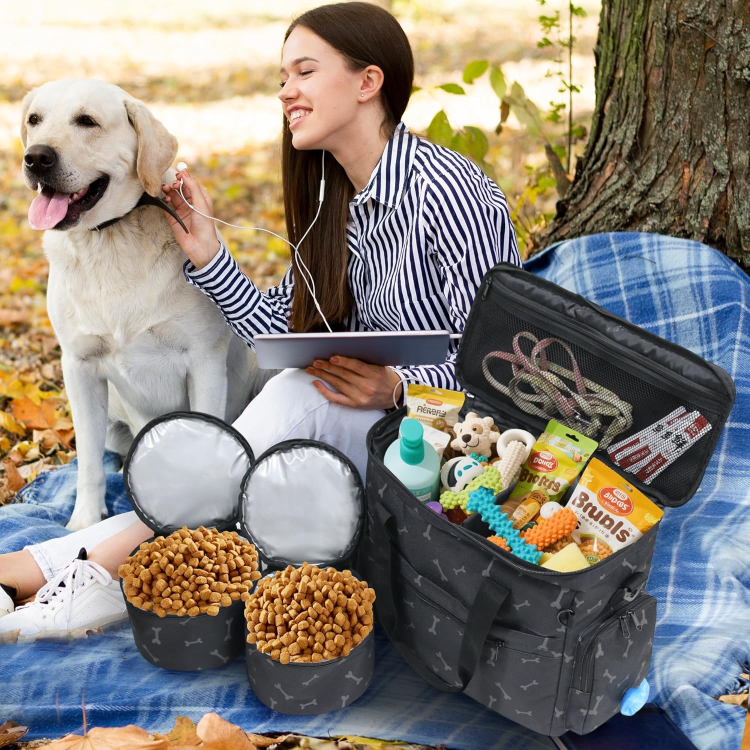 MYDAYS Dog Travel Bag, Pet Luggage Suitcase, Weekend Tote Carrier with Collapsible Bowl (Black1) - Image 5