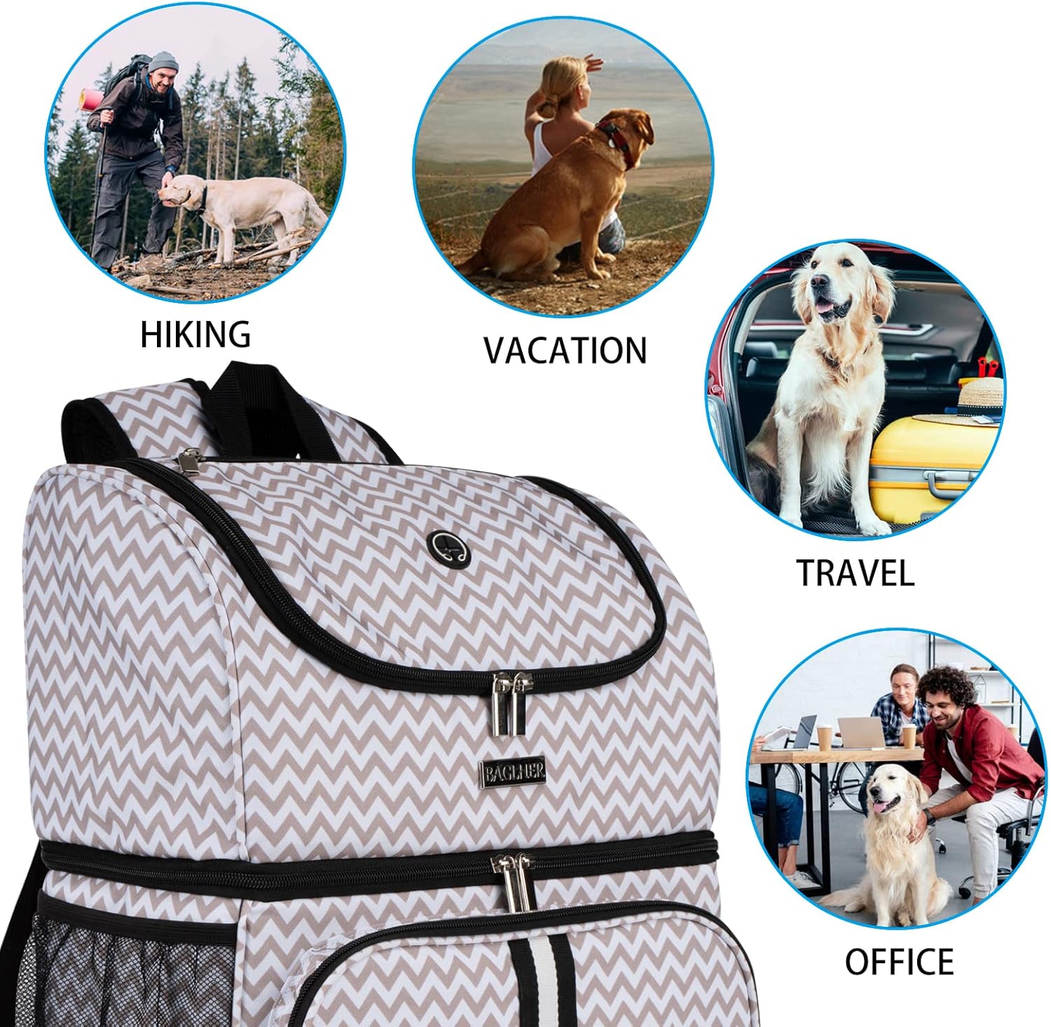 BAGLHER Pet Travel Bag, Double-Layer Pet Supplies Backpack (for All Pet Travel Supplies), Pet Travel Backpack with 2 Silicone Collapsible Bowls and 2 Food Baskets BLW - Image 8