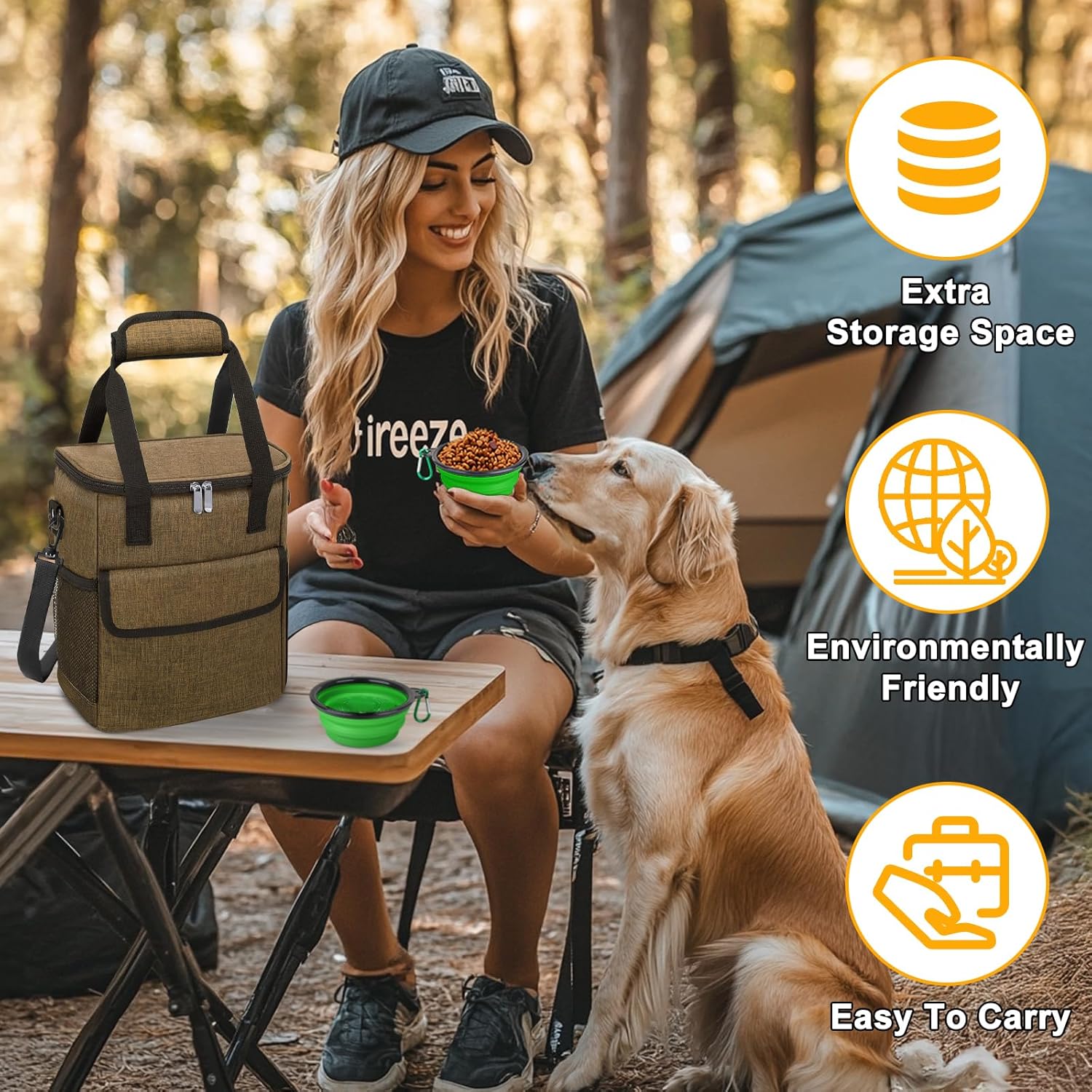 Dog Travel Bag for Camping - Pet Travel Accessories with 2 Collapsible Bowls, 2 Food Containers & Waterproof Feeding Mat - Portable Dog Carrier, Coffee (Small) - Image 7