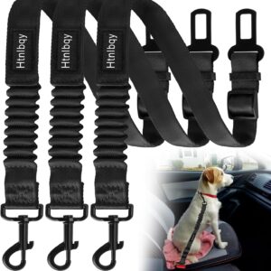 Thickened Dog Seat Belt for Car, 3 Pack Set Retractable Dog Car Leash Adjustable Dog Seat Belt for Vehicle Nylon Pet Safety Seat Belts Heavy Duty & Elastic,Seat Belt for Large Dogs in Car, Black