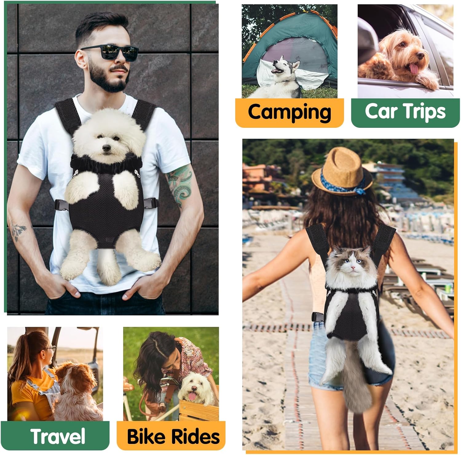 Pet Carrier Backpack, Hands-Free Adjustable Dog Front Carrier Legs Out & Easy-Fit Dog Backpack Carrier for Hiking Camping Traveling Cycling for Small Dogs and Rabbits (Small, Black) - Image 6