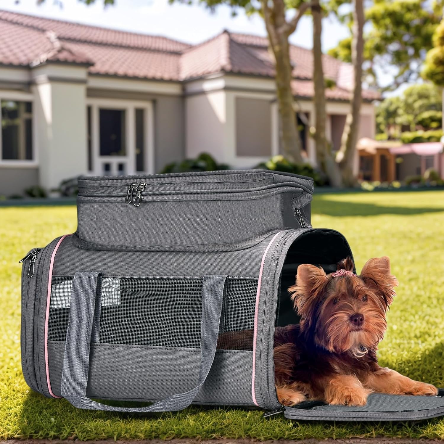 Airline Approved Pet Carrier - Soft-Sided Dog & Cat Travel Bag with Expandable Space and Safe Design (Grey) - Image 5