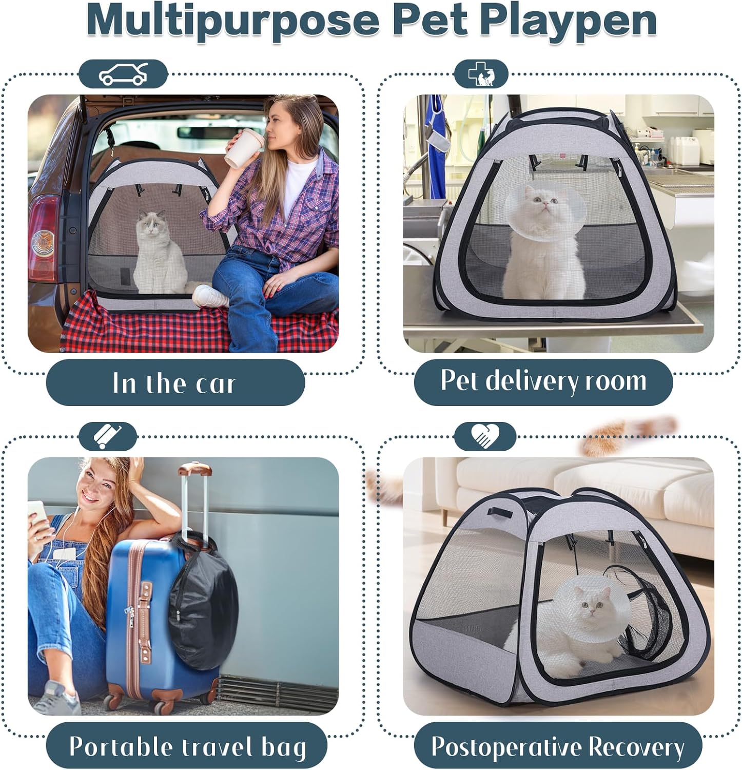 Portable Cat Dog Playpen: Dog Crate, Carrier, Dog Playpen, Cat Enclosure, Puppy Carrier, Pet Playpen, Small Outdoor Pet Enclosure, Travelling and Camping Cat Dog Tent and Tunnel, 3 Separable Parts - Image 6