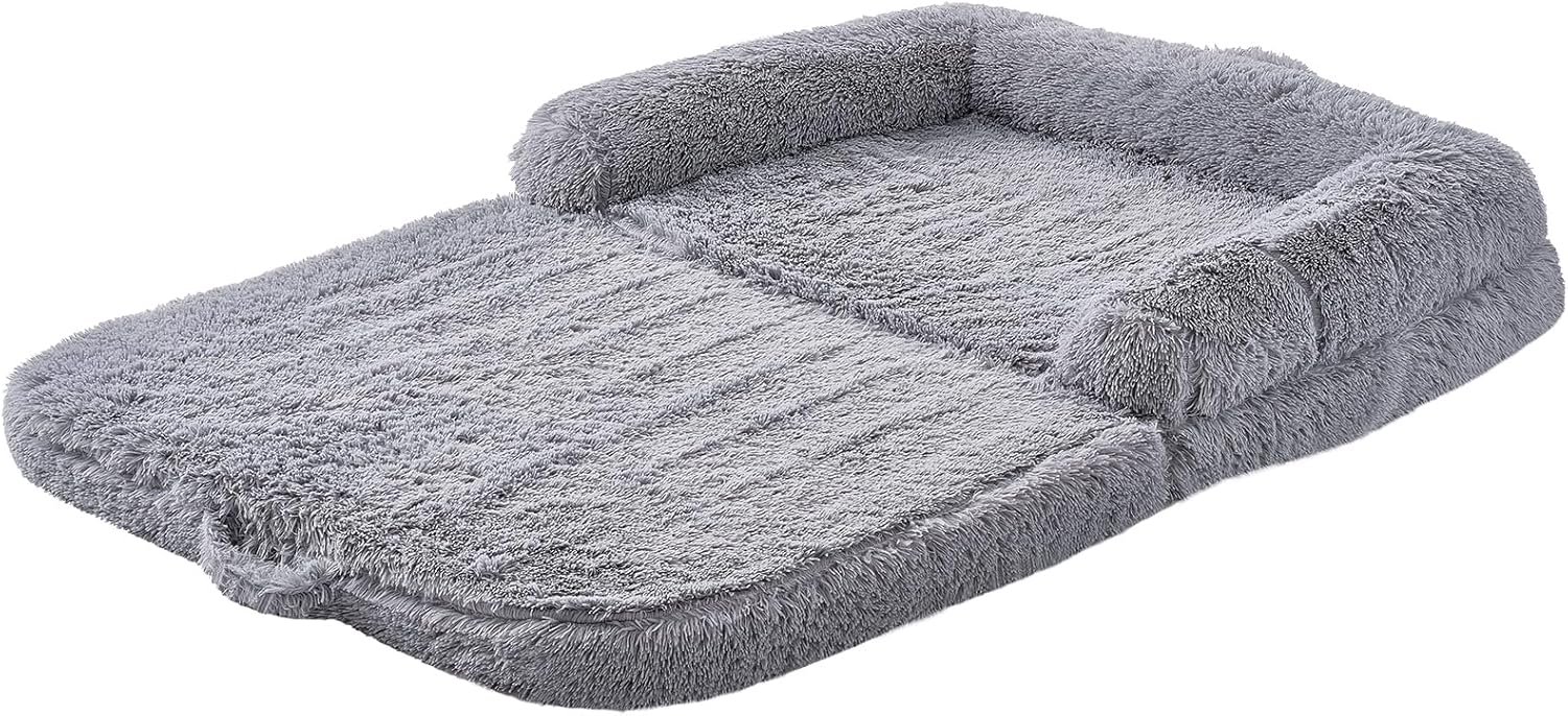 VEVOR Foldable Human Dog Bed, 72"x48"x10" Giant Human Sized Dog Bed with Washable PV Velvet Cover, Egg Orthopedic Foam, Storage Pocket, for You and Pet, Grey - Image 13