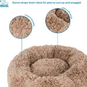Best Pet Supplies Round Donut Dog Bed with Plush Faux Fur Fabric, Calming, Anti-Anxiety Cushion for Indoor Pets, Slip-Resistant Base, Soft Ergonomic Support – Caramel, 30x30x8”