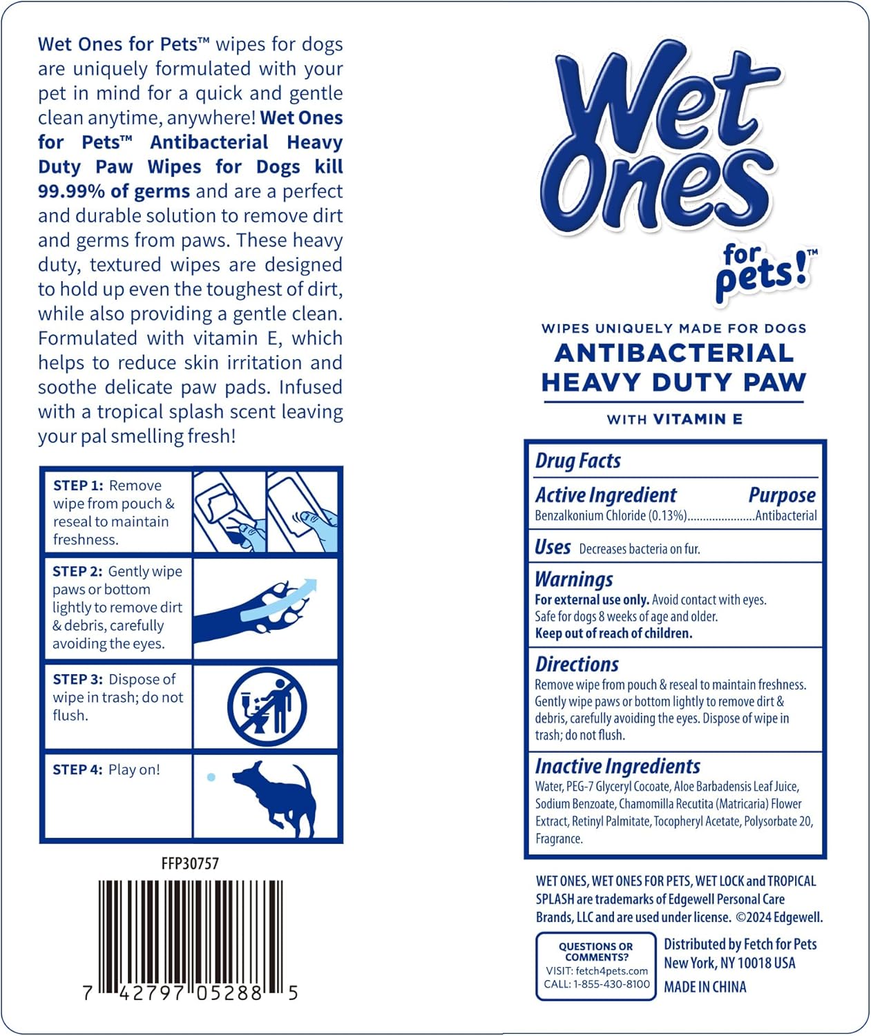 Wet Ones for Pets Antibacterial Heavy Duty Paw Wipes, Tropical Splash Scent - Thick Dog Cleaning Wipes - Scented, Durable and Disposable Dog Wipes for Paws, 50 Count - Image 3