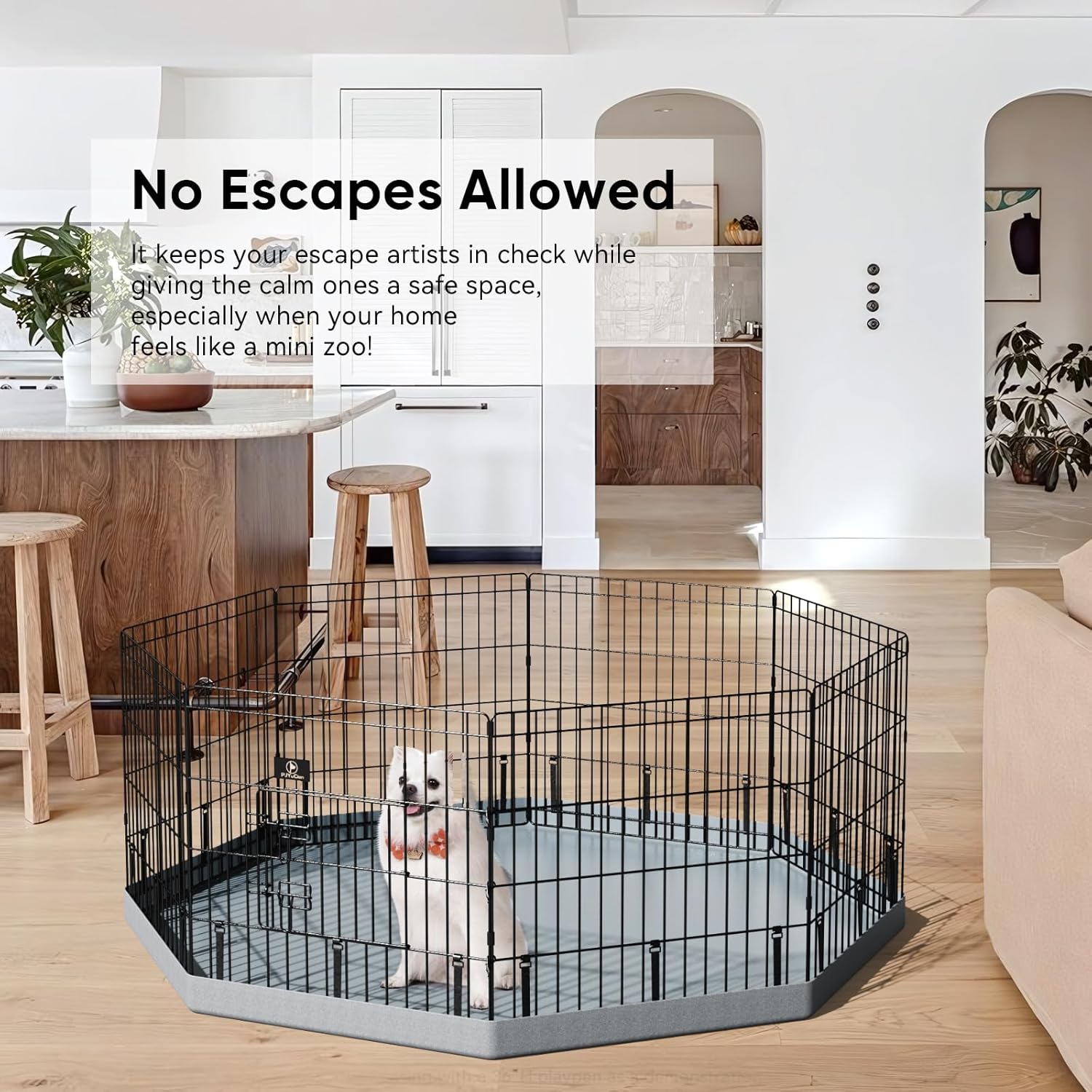 PJYuCien Dog Playpen, 8 Panels 24’’H Dog Pens Indoor with Bottom Pad, Metal Foldable Pet Puppy Exercise Fence Crate Kennel, Better for Small Animals,Grey - Image 7