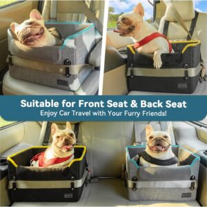 PETSFIT Dog Car Seats for Small Dogs, Patent Safety Buckles Dog Booster Car Seat, Dog Carseat with Safety Belt, Suitable for Small Pets Up to 25lbs (Grey)