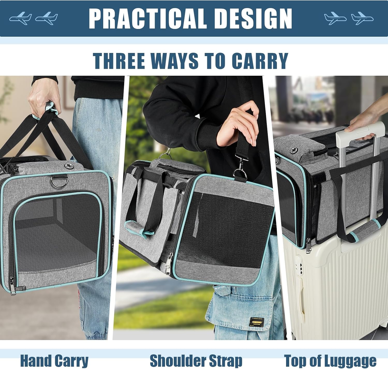 Cat Carrier Alaska Airline TSA Approved 17x11x9.5 Soft-Sided Small Pet Air Travel Carry Bag, Southwest Airplane Kitten 12lbs Crate in Cabin Under-Seat Traveling Cage Tiny Dog Under 8 Pound - Image 7