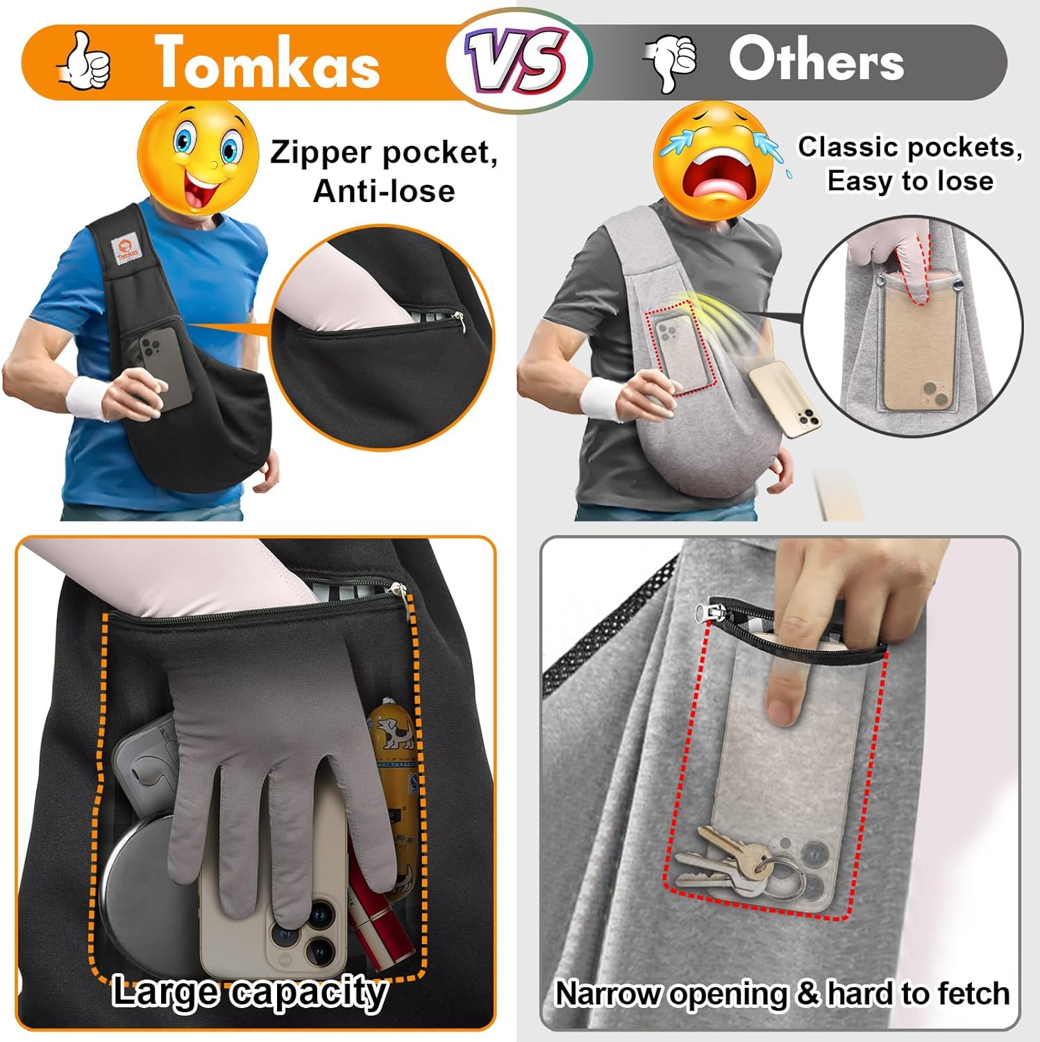 Tomkas Small Dog Sling Carrier - Adjustable Strap & Zip Pocket - Suitable for Puppies (Black) - Image 2