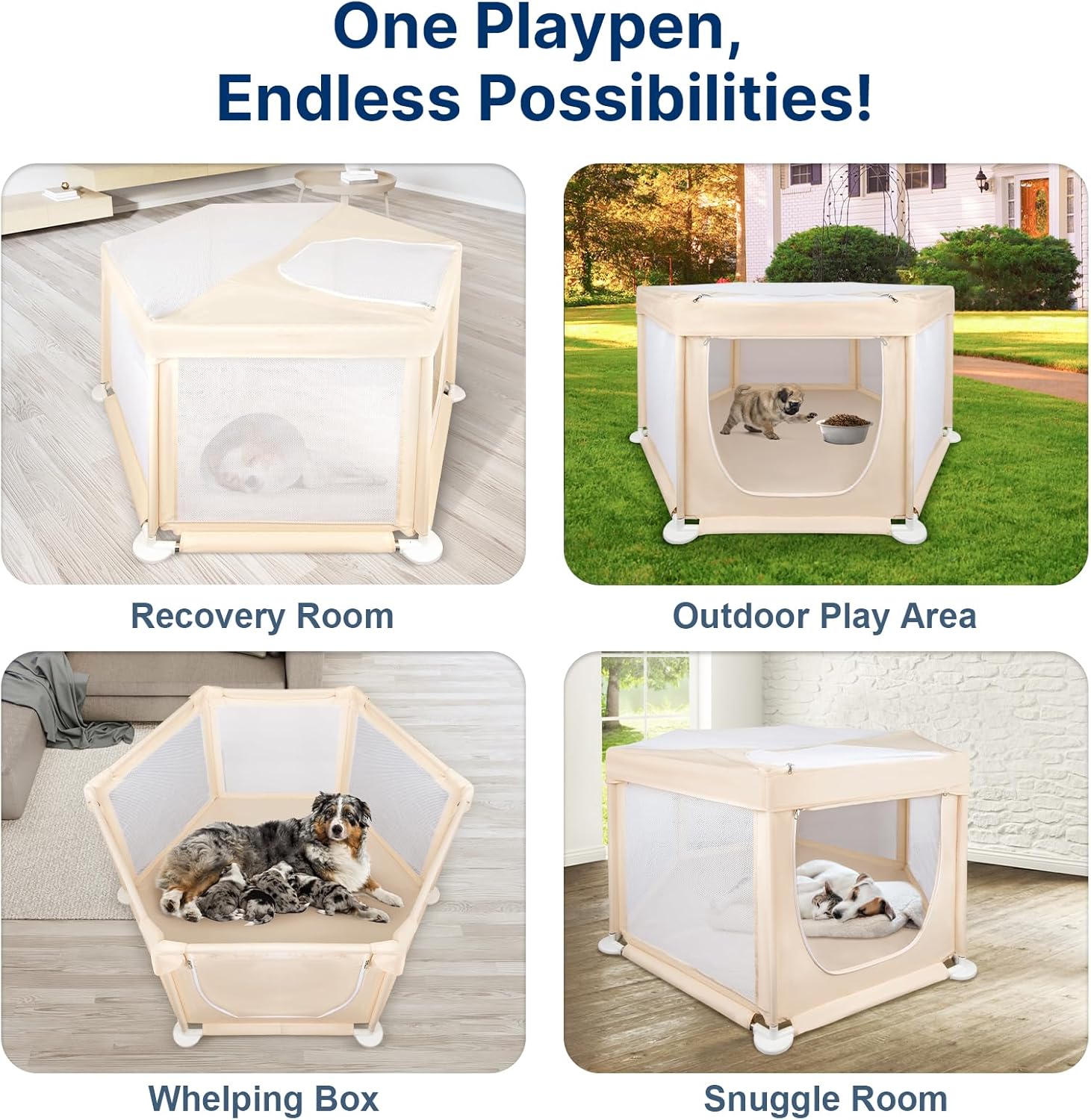 58.3"x58.3"x29.9" Large Dog Playpen Indoor, Extra Tall Puppy Playpen with Removable Roof, Sturdy Fabric Dog Pen for Medium to Large Pets, Spacious Hexagonal Pet Playpen Indoor for Comfort & Security - Image 8