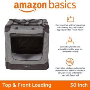 Amazon Basics Folding Portable Soft Pet Dog Crate Carrier Kennel, 30 x 21 x 21 inches, Grey