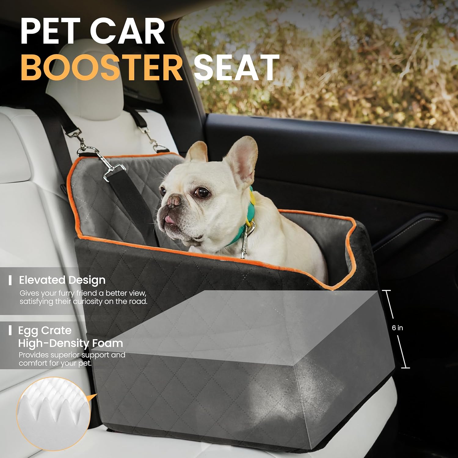 Dog Car Seat for Small Dog with Washable Mat, Booster Seat for Dogs Under 30lb, Elevated Pet Seat with Pockets, Anti-Slip Bed for Car, Perfect for Front & Back Seats with Safety Leash - Image 2