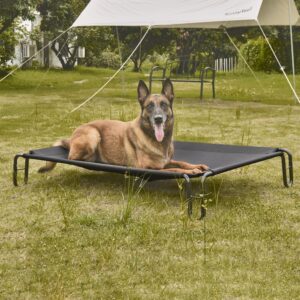 pettycare Elevated Outdoor Dog Bed – Raised Bed for Large Dogs, Waterproof Cot Easy to Assemble, Cooling Elevated Cot with Breathable Teslin Mesh, Durable, Non Slip, Up to 65 lbs,Black