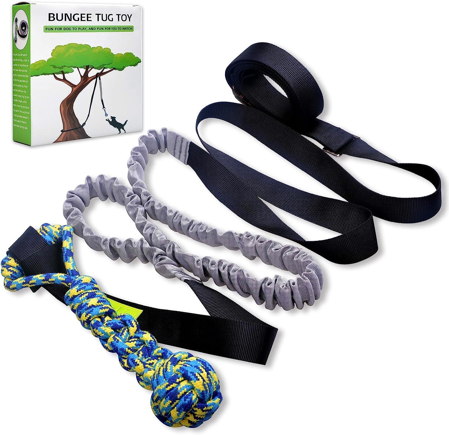 LOOBANI Outdoor Bungee Tug Toy, Dog Toy Hanging from Tree for Small to Large Dogs, Interactive Exercise Play Cord & Tether with Chew Rope Toy (Tree Stump Tug of War-Black)