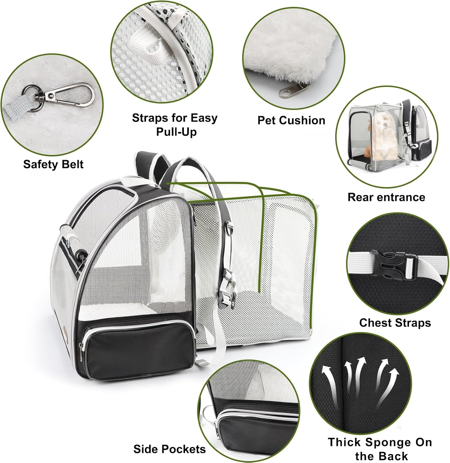 Texsens Cat Backpack - Expandable Pet Carrier for Medium Cats and Small Dogs up to 17 lbs - Breathable, Collapsible & Soft Cat Travel Bag for Outdoor Hiking (Black) - Image 3