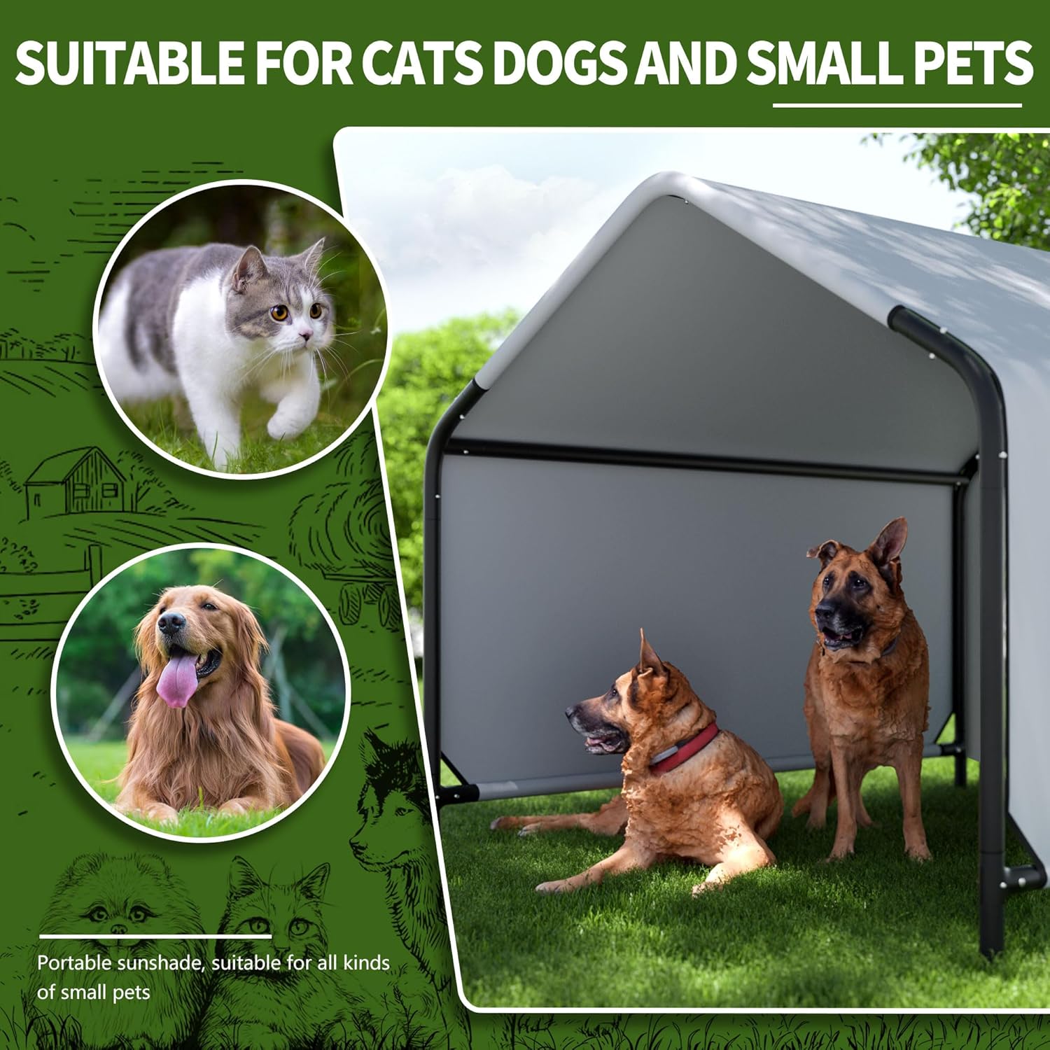 Dog Shade Shelter Outdoor Pet Tent for Dogs and Small Animals - Growfessor Waterproof, Sun Protection, with Ground Nails Pet Canopy with Upgraded Doors - 4'x4'x3' Dimensions - Image 4