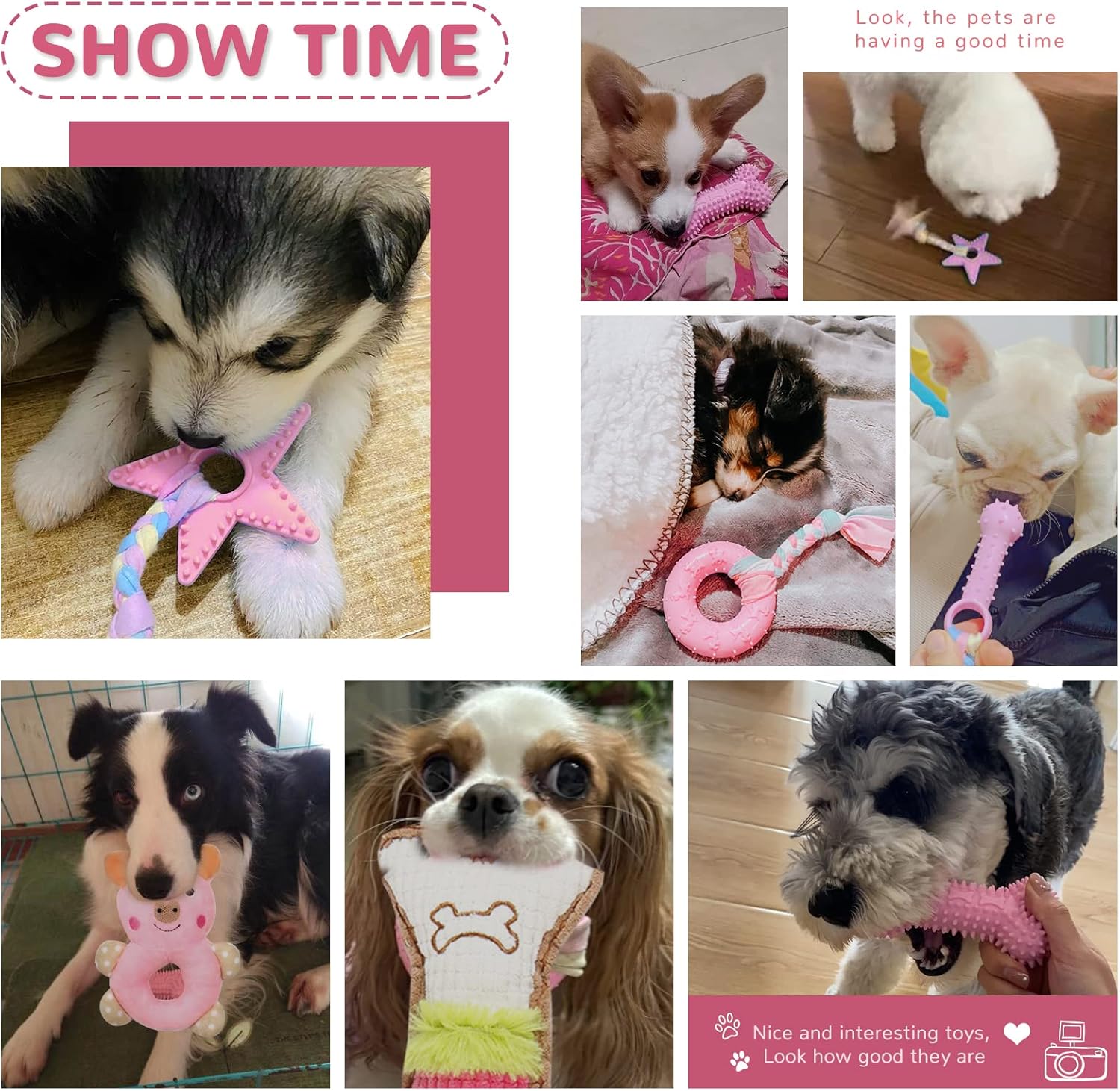 6 Pack Puppy Toys for Teething Small Dogs, Cute Pink Dog Chew Toys for Puppies, Soft Squeaky Dog Toys for Small Breed Cleaning Doggy Teeth, Outdoor Interactive Small Dog Chew Toys Set - Image 3