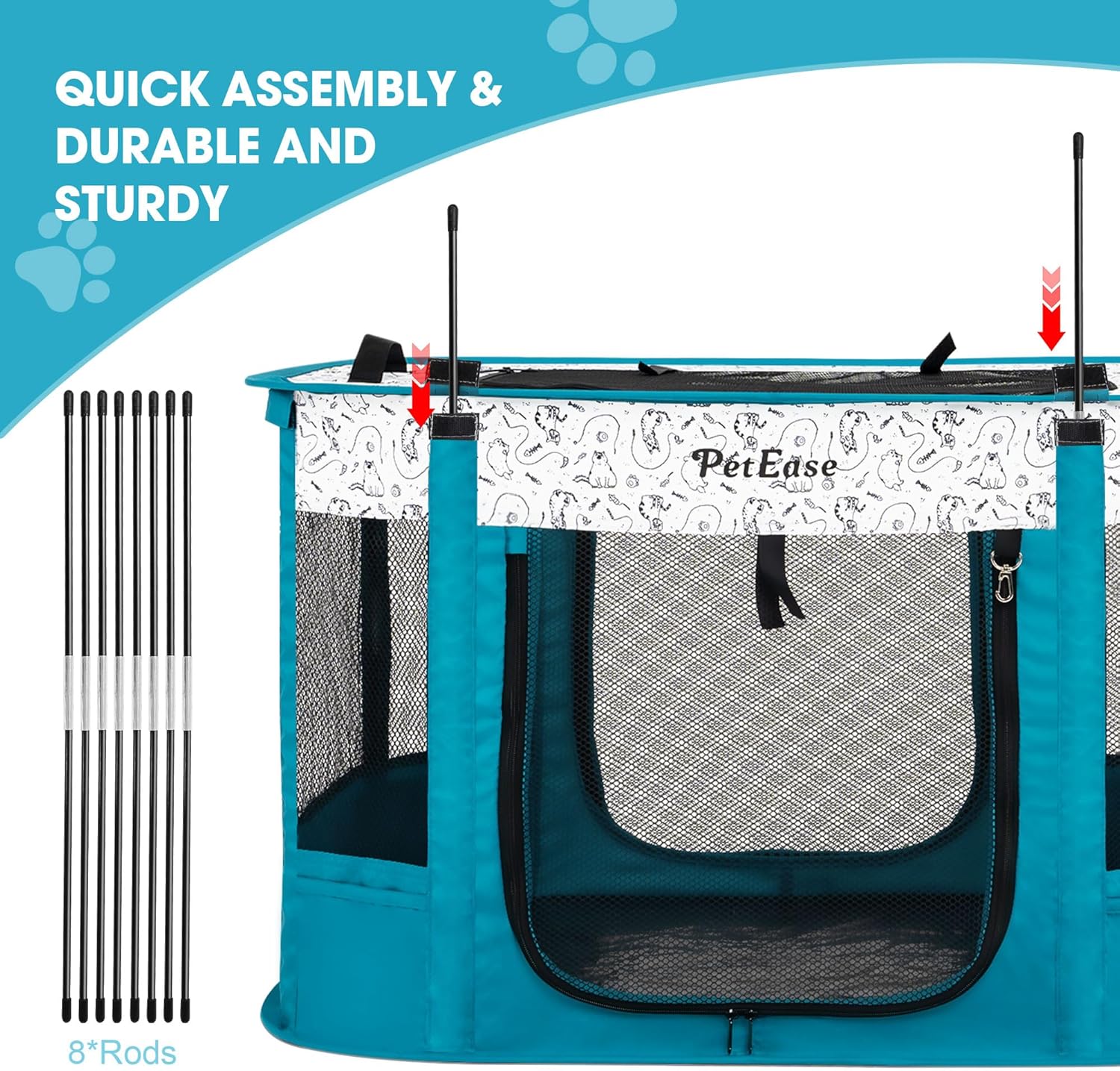 Portable 2-in-1 Dog Crate playpen, Outdoor Cat Playpen with Litter Box Area for Indoor Cats Enclosed Rabbit Puppy Hamster Indoor/Outdoor Cats Enclosure Cages Tent (Peacock Blue) - Image 5