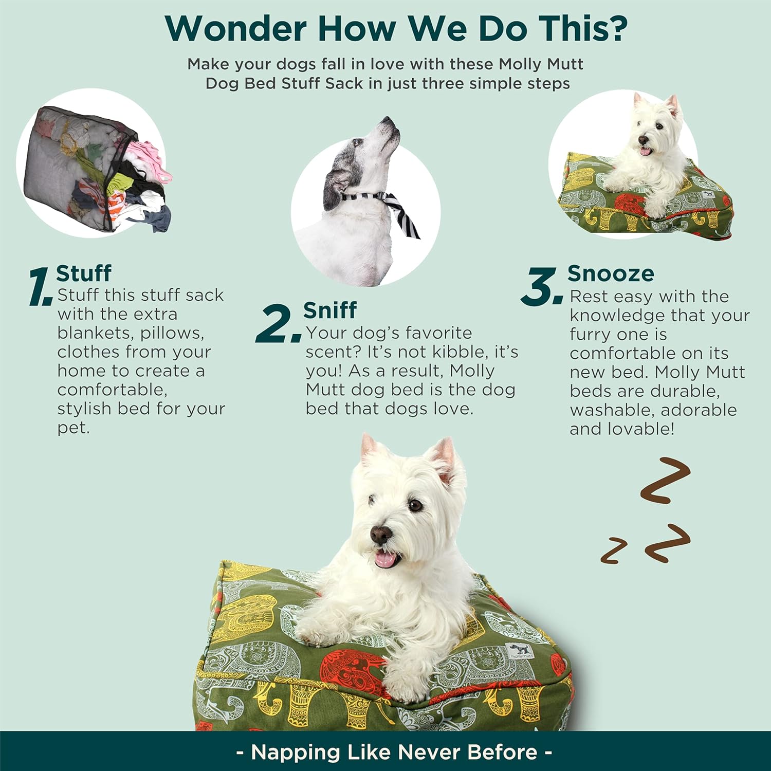 molly mutt Dog Bed Stuff Sack, Huge - Durable, Washable, 45.0"L x 36.0"W x 5.0"Th - Image 4