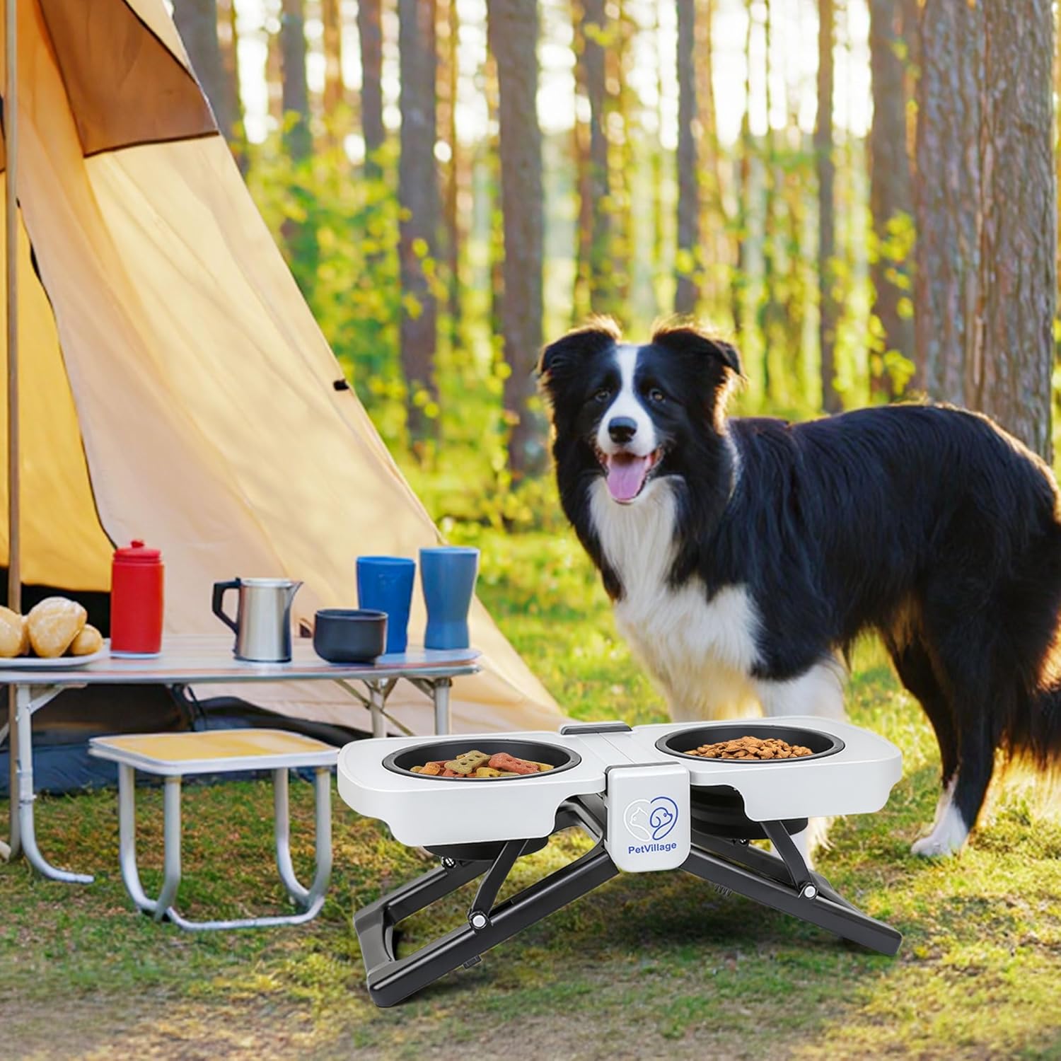 Portable Foldable Elevated Dog Bowls Stand with Dual Dishes, Compact Travel Pet Feeding Table for Dogs (5 Cups Capacity)–Lightweight Non-Slip Design, Perfect for Indoor/Outdoor Adventures - Image 4