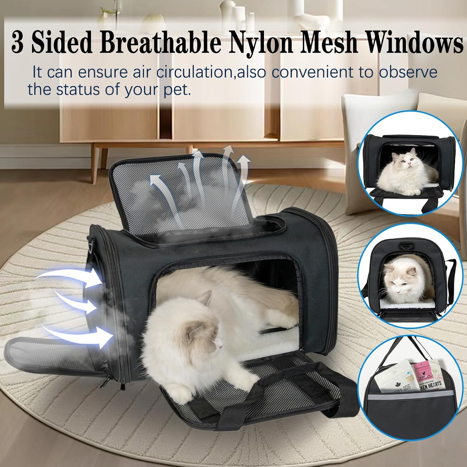 Top tasta Dog Cat Carrier Pet Carriers for Small Medium Large Cats Dogs Carrier Soft Sided Small Puppy Dog Carrier Portable Foldable Airline Approved Dog Cat Travel Carrier Black Medium - Image 8