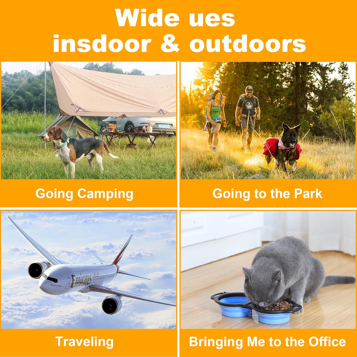 Collapsible Dog Bowls, Portable Travel Pet Feeder Bowl, 2 in 1 Expandable Silicone Pet Food & Water Double Bowl, Cat Feeder Dish with Carabiner for Walking, Traveling, Hiking, Camping - Image 3