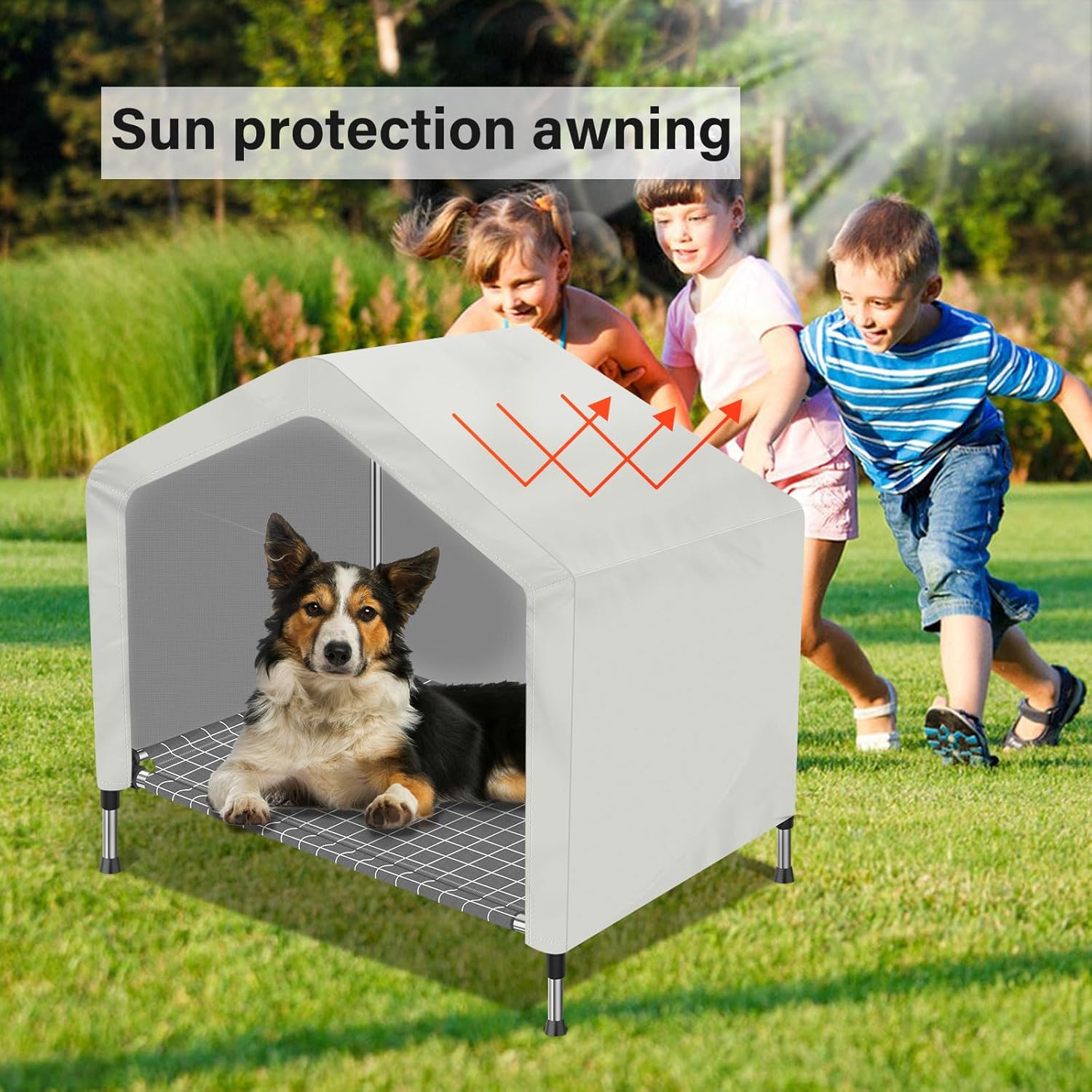 Elevated Dog House for Outdoor or Indoor - Waterproof Dog Tent Cat House, Dog Sunshade Tent, Pet House with Removable Cover, Suitable for Medium Cats Dogs - Image 4