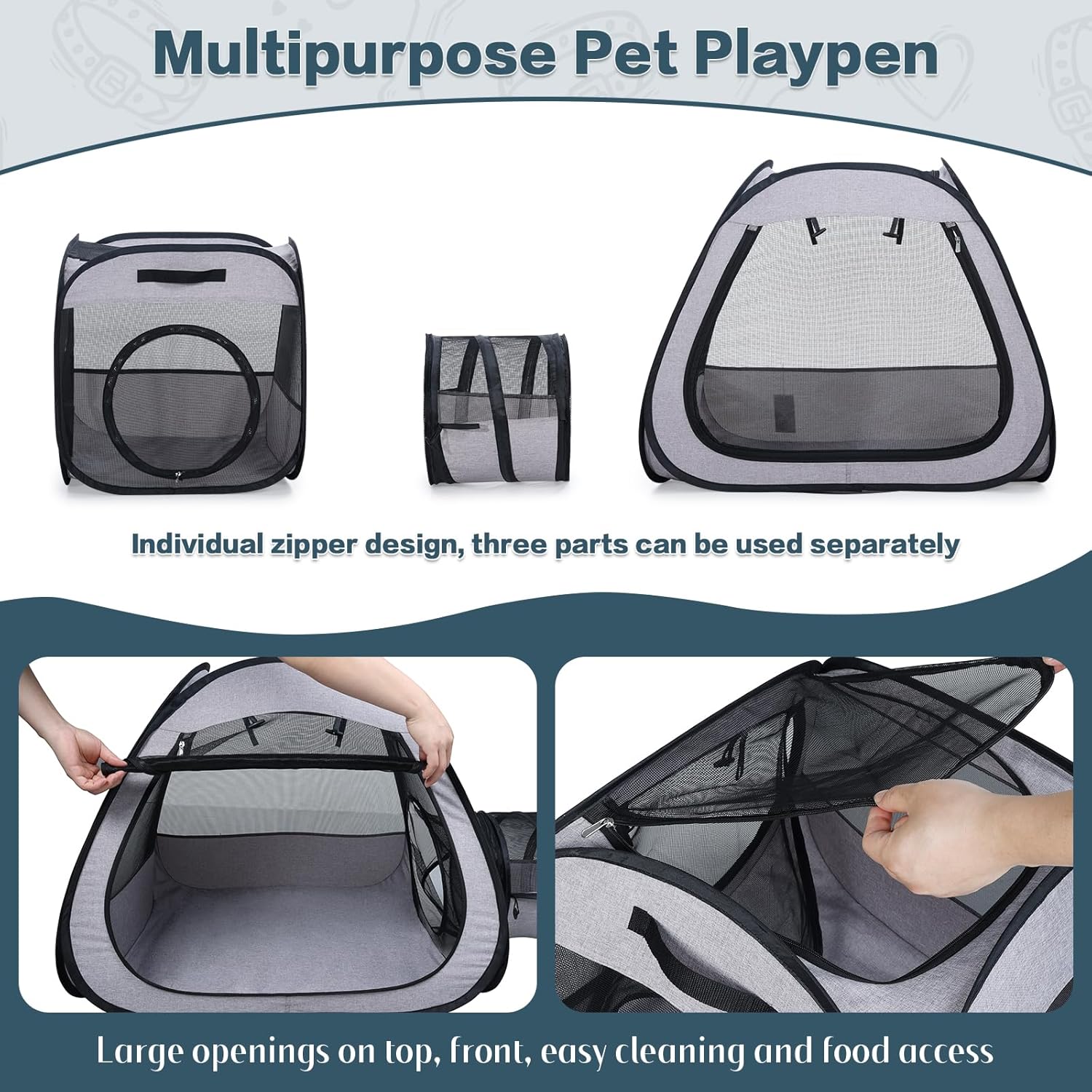 Portable Cat Dog Playpen: Dog Crate, Carrier, Dog Playpen, Cat Enclosure, Puppy Carrier, Pet Playpen, Small Outdoor Pet Enclosure, Travelling and Camping Cat Dog Tent and Tunnel, 3 Separable Parts - Image 3