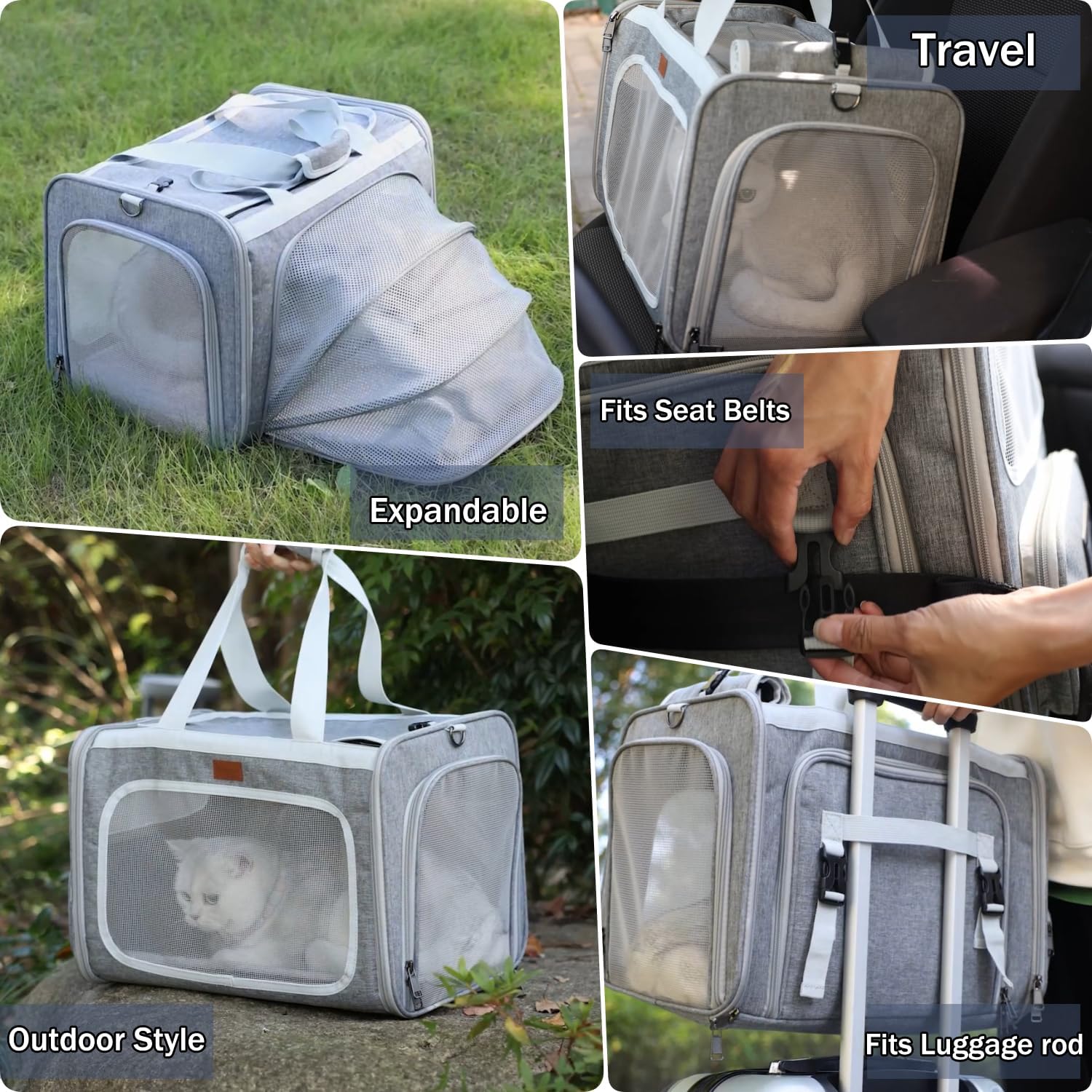Gray Cats Carriers Stylish Small Dogs Puppy Pets Bag,Sturdy,Ventilated,Airline Approved,Expandable,Rabbit Cage Small Animals Travel Outdoor Carry Kennel Hold up Well - Image 6