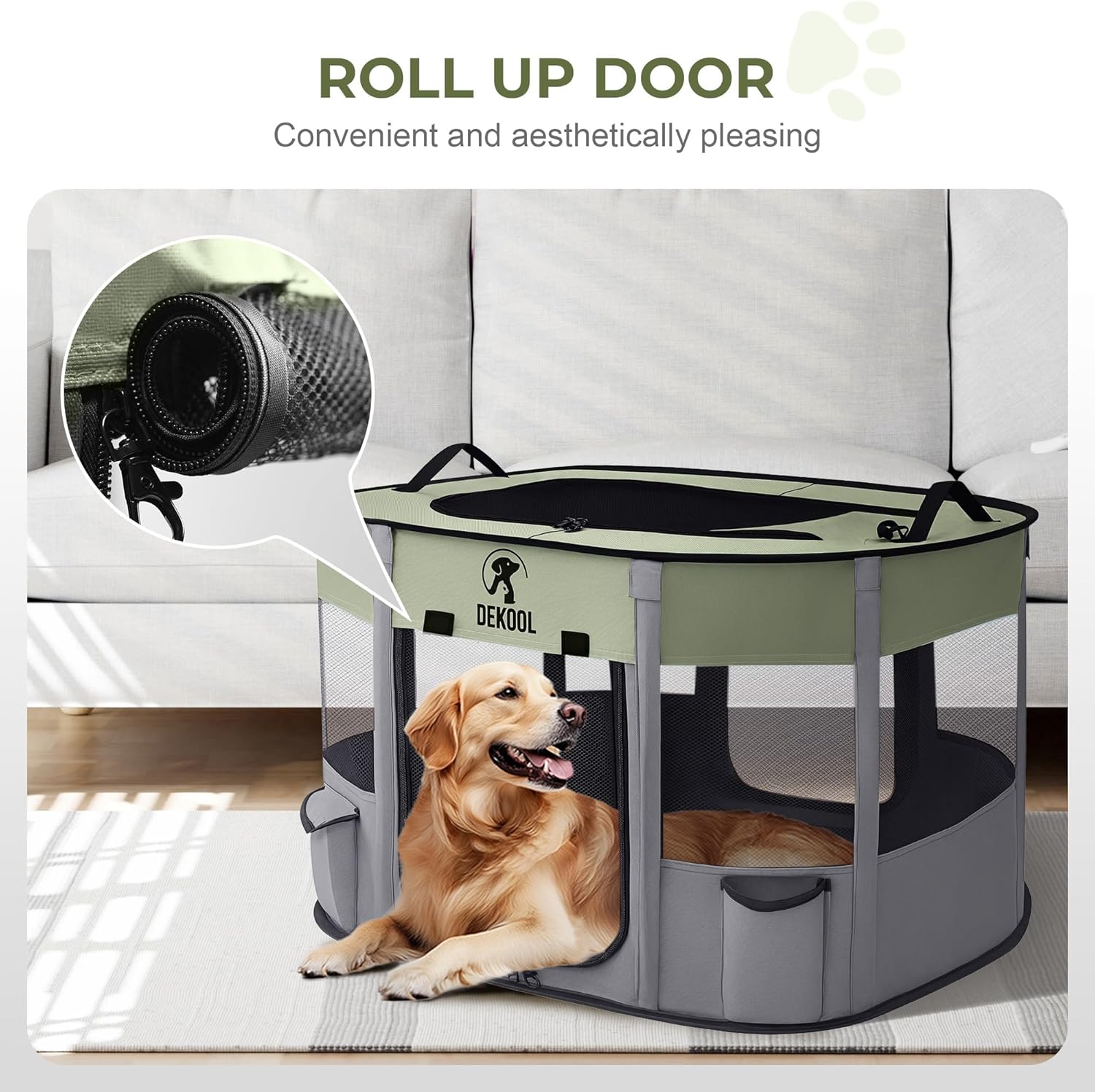 Foldable Pet Dog Playpen, Portable Dog Crate for Puppies, Cat, Rabbit, Puppy Play Pen for Indoors, Kennel Tent Crate for Indoor Outdoor Travel Camping Use with Carrying Case (Green, M) - Image 7