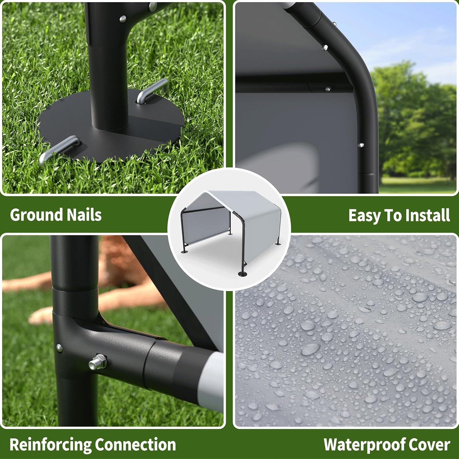 Dog Shade Shelter Outdoor Pet Tent for Dogs and Small Animals - Growfessor Waterproof, Sun Protection, with Ground Nails Pet Canopy with Upgraded Doors - 4'x4'x3' Dimensions - Image 8