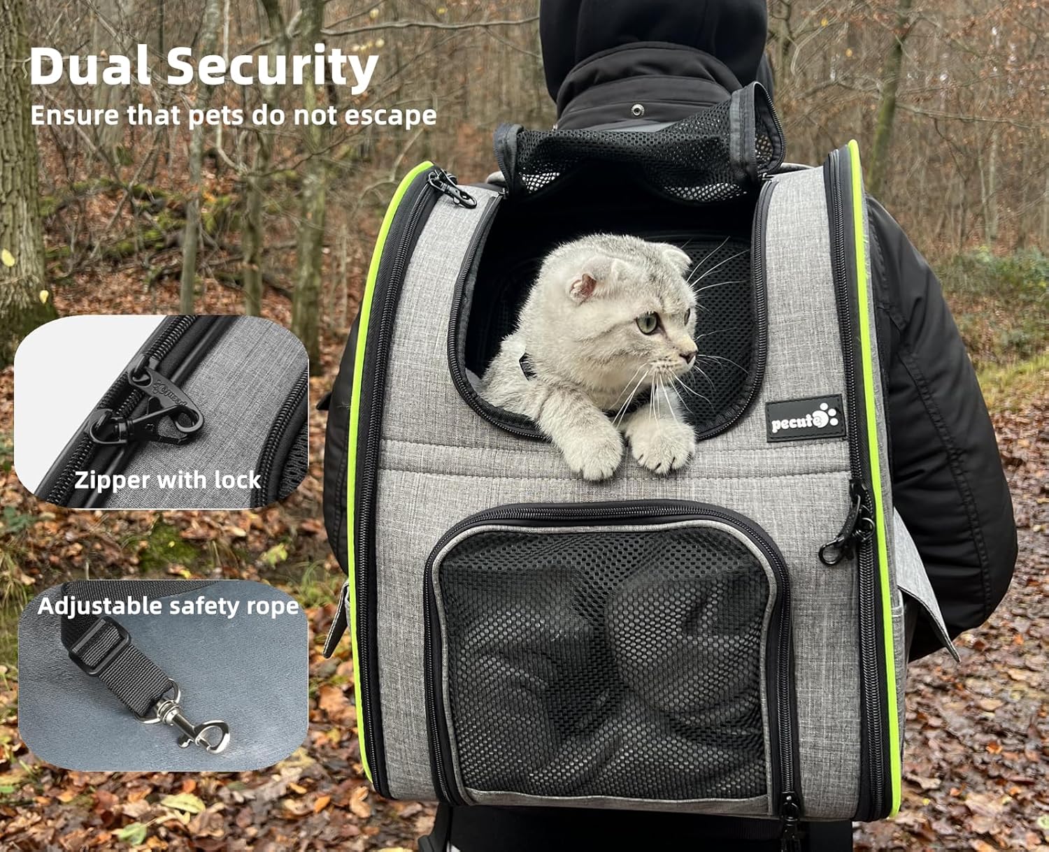 Pecute Cat Carrier Backpacks, Expandable Cat Backpack with Breathable Mesh, Pet Carrier Backpack for Cats Small Dogs Puppies Up to 17 Lbs, Dog Carrier Backpack Great for Travel Hiking Camping Outdoor - Image 5